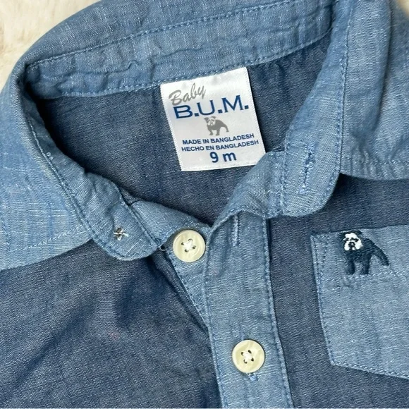 Baby B.U.M. Blue Denim with Chest Pocket One Piece Like New Size 9 Months - Picture 3 of 6